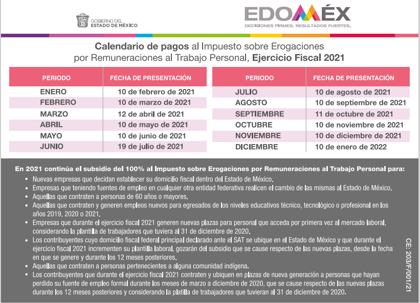 Calendario de pagos Secretaría de Finanzas